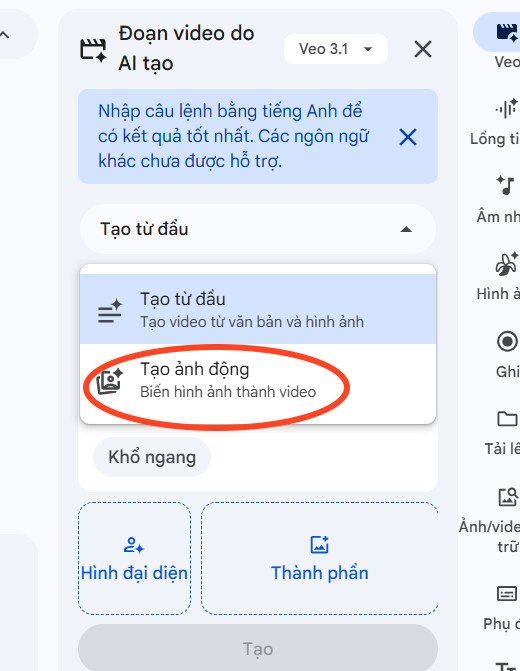 Tạo ảnh động từ ảnh trên Google Vids
