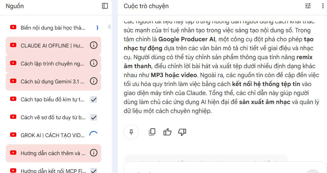 Nguồn kênh YouTube với NotebookLM