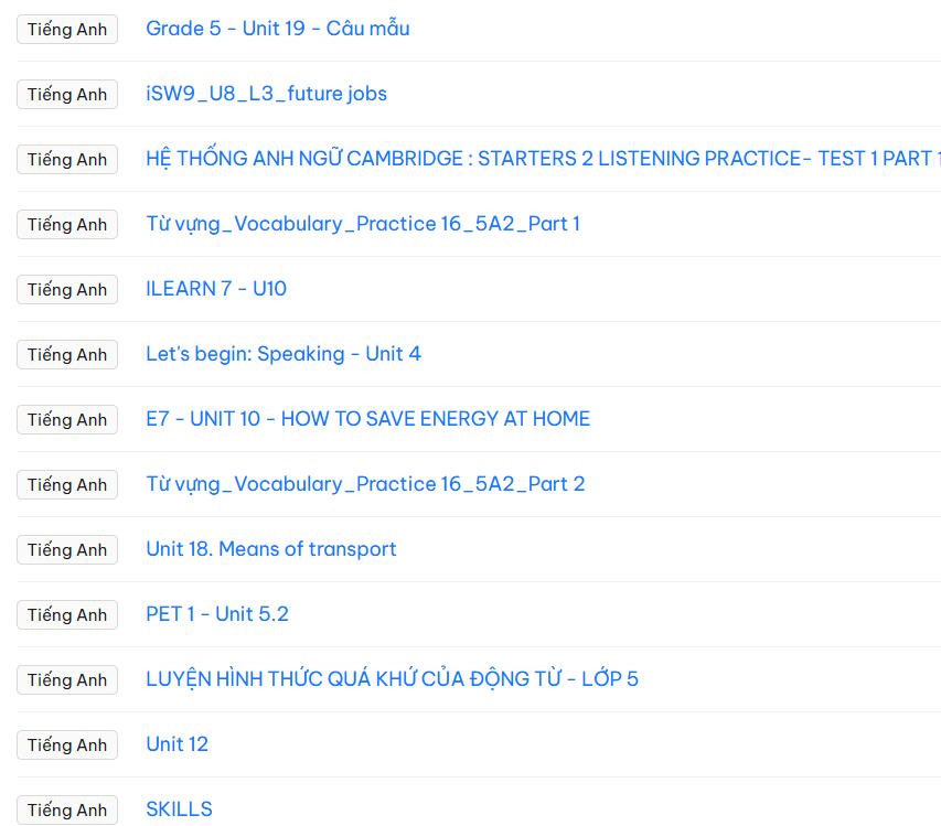 Danh sách tự vựng trên  YourHomework