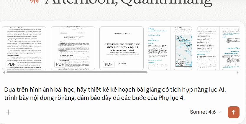 Tạo kế hoạch bài giảng tích hợp AI trên Claude