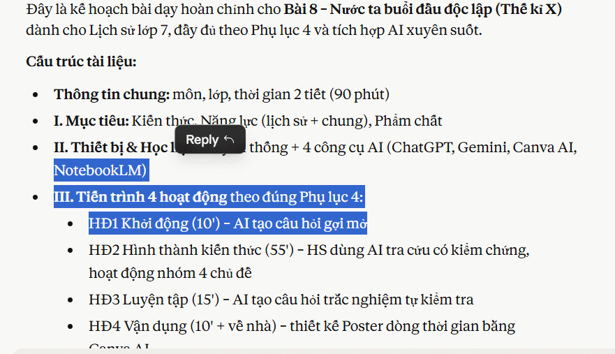 Tóm tắt kế hoạch bài giảng tích hợp AI trên Claude