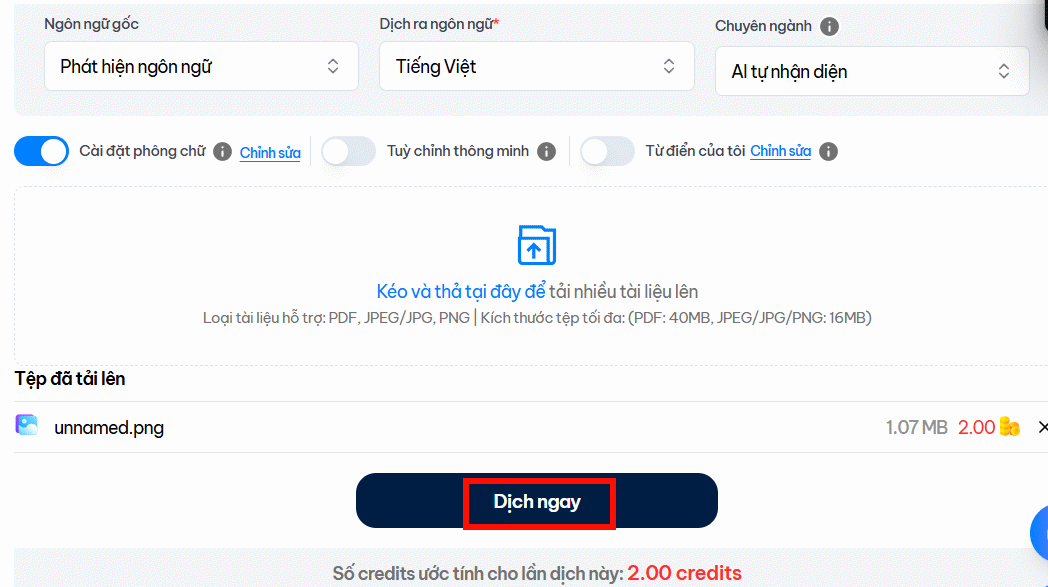 Dịch hình ảnh trên Doctranslate.io