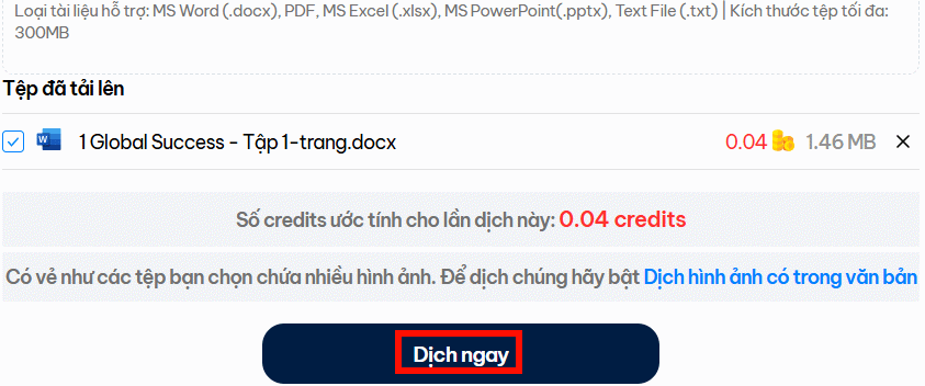 Dịch tài liệu trên Doctranslate.io