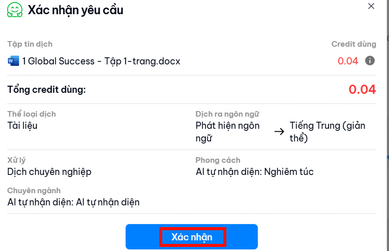 Xác nhận dịch tài liệu trên Doctranslate.io