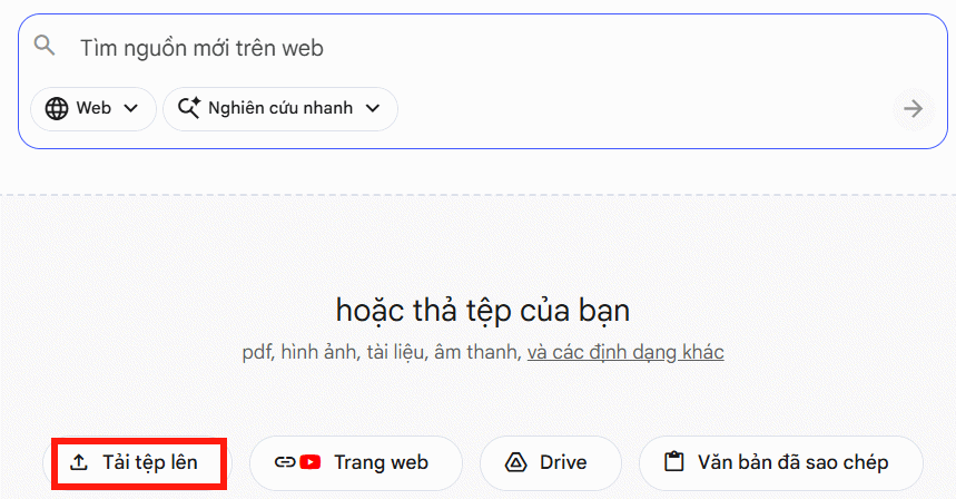 Tải tài liệu lên NotebookLM