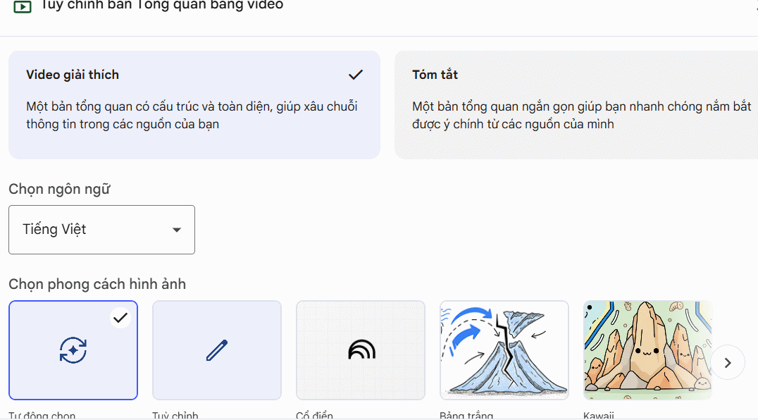 Chỉnh video tạo bằng NotebookLM