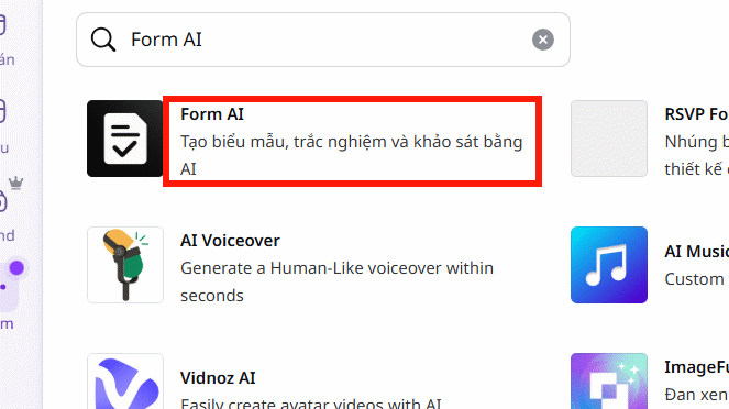 Dùng ứng dụng Form AI trên Canva AI