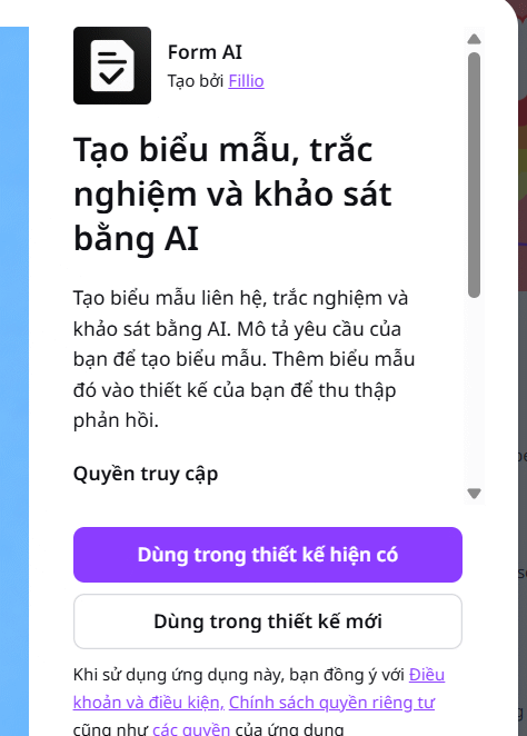 Sử dụng Form AI tạo biểu mẫu trên Canva AI