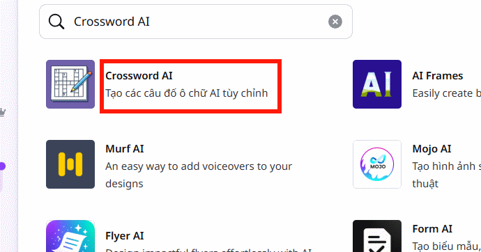 Ứng dụng Crossword AI trên Canva AI 