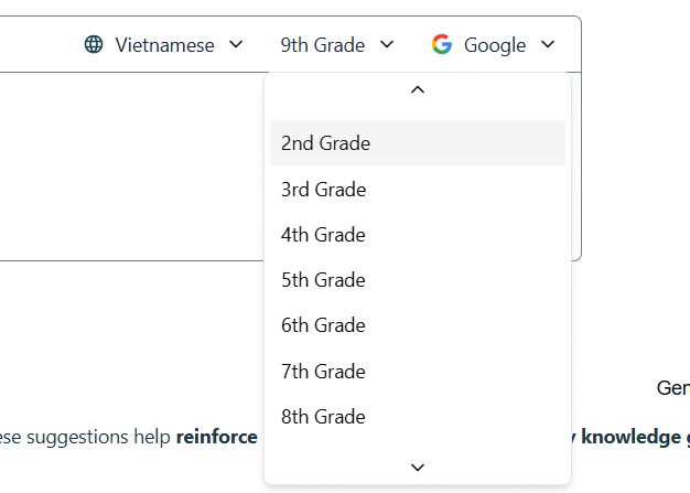 Chọn khối lớp trên Brisk