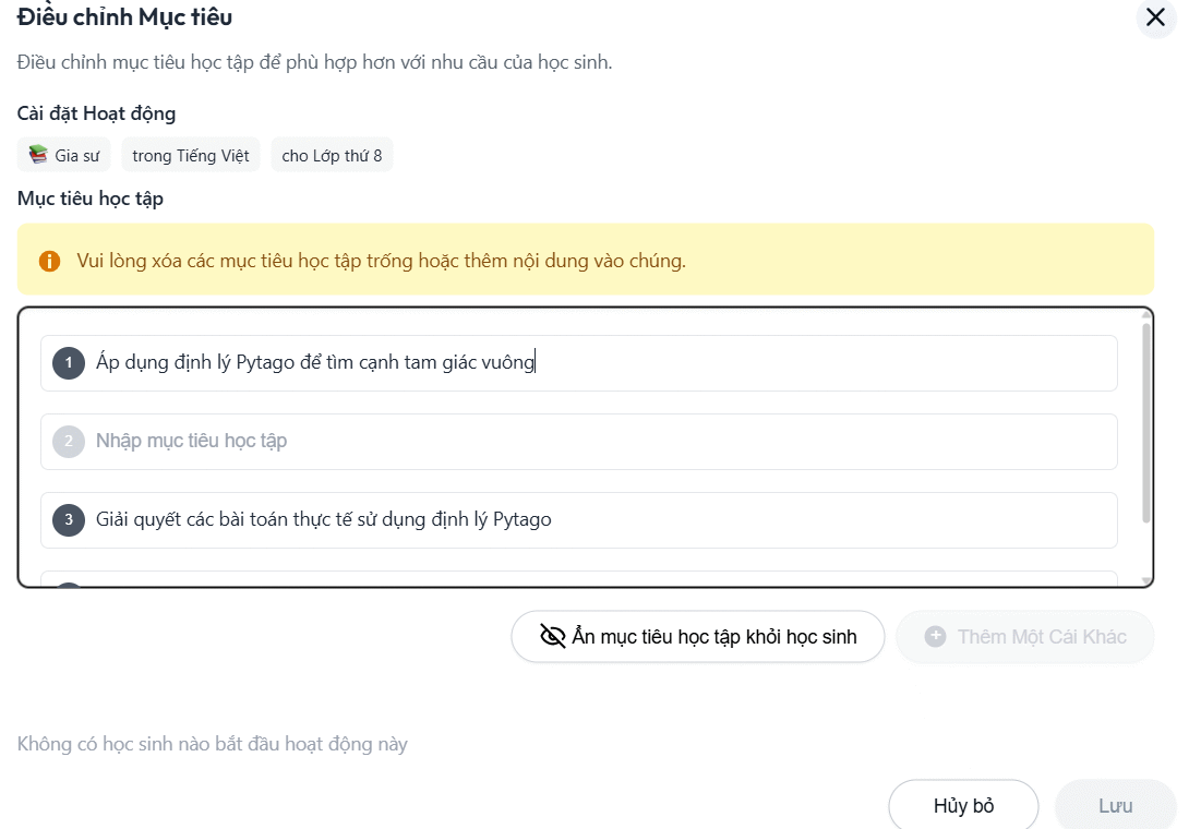 Thêm mục tiêu hoạt động trợ lý Brisk