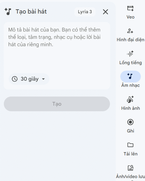 Tạo nhạc nền Ai cho video Google Vids