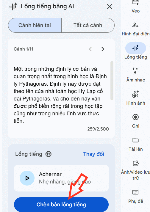 Lồng tiếng AI trong video Google Vids