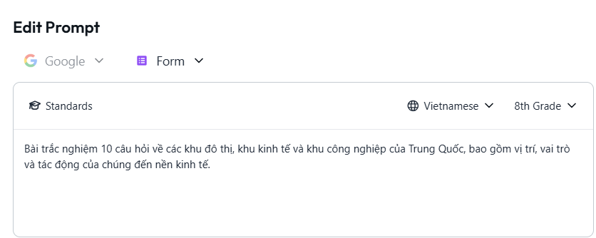 Prompt tạo câu hỏi trắc nghiệm trên Brisk
