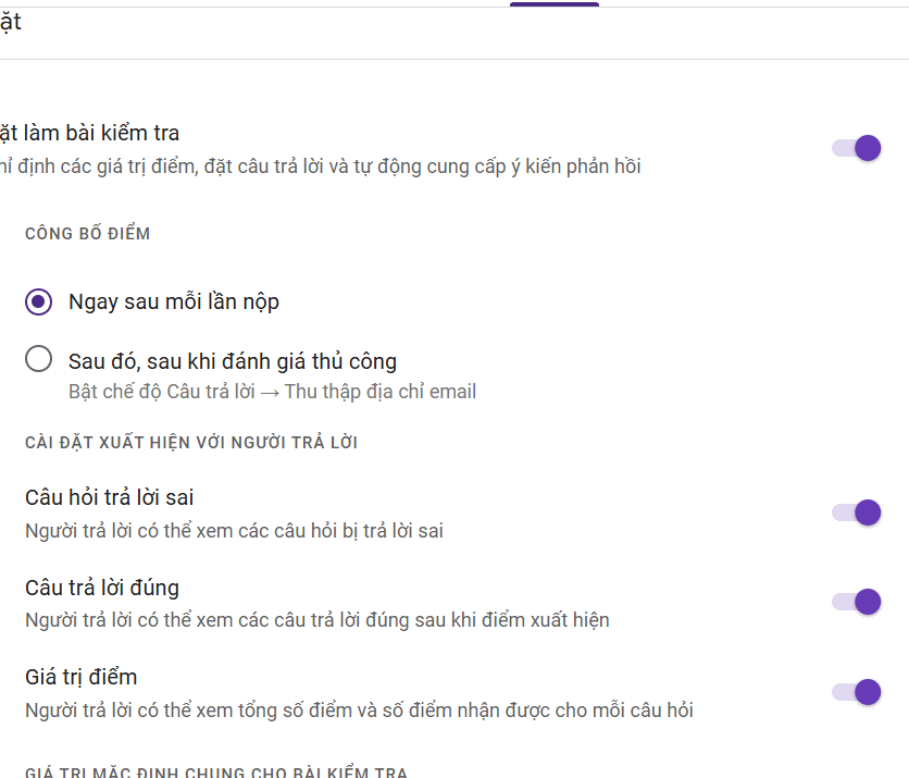 Thiết lập câu hỏi trắc nghiệm tạo trên Brisk