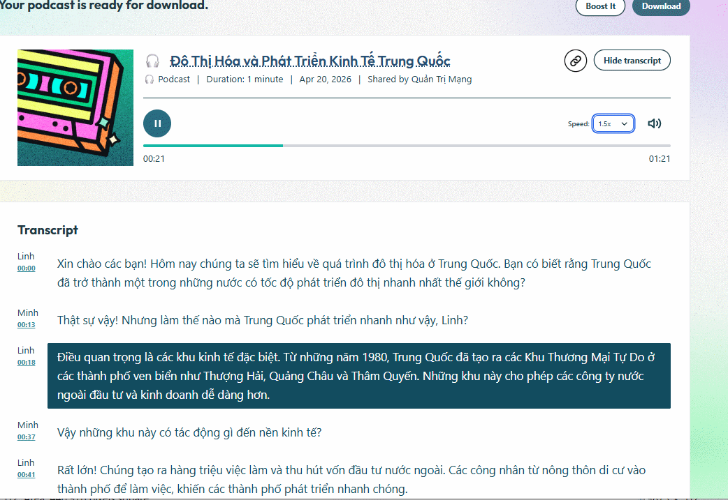 Podcast tạo trên Brisk