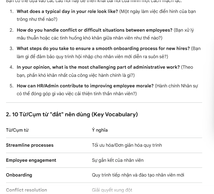 Luyện nói theo chủ đề công việc mỗi ngày
