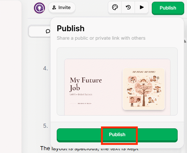 Xuất bản slide tạo trên Faces App