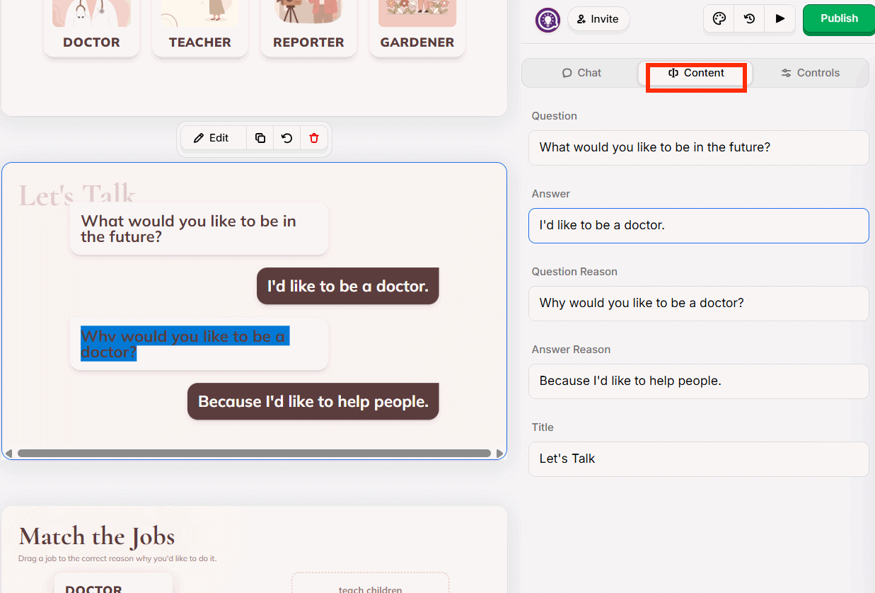 Chỉnh nội dung trong slide tạo trên Faces App