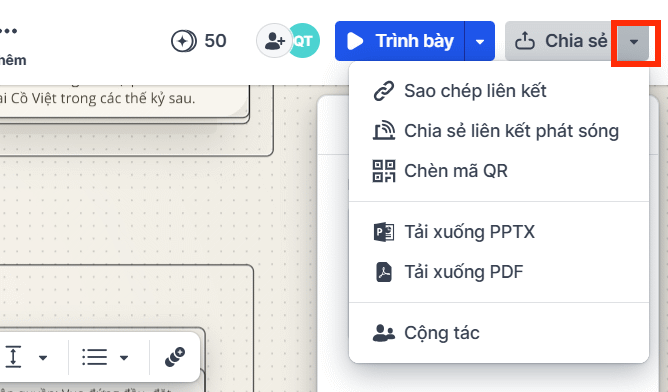 Tùy chọn tải slide tạo trên Prezi AI
