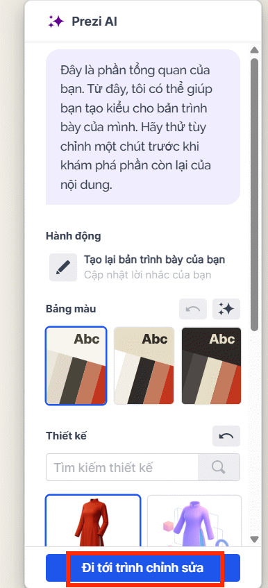 Chỉnh sửa slide trên Prezi AI