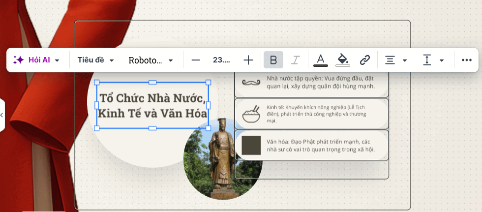 Chỉnh sửa nội dung trong slide tạo trên Prezi AI