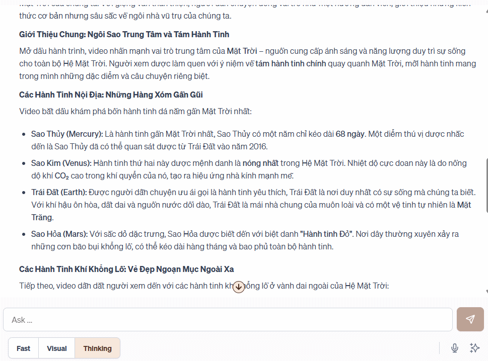 Chế độ phân tích video YouTube trên Humata