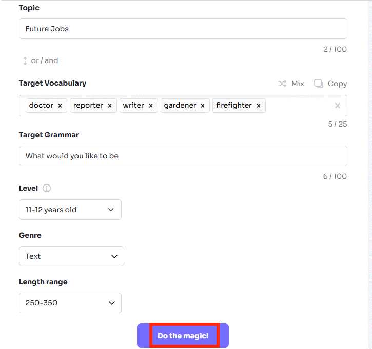 Thiết lập topic học từ vựng 