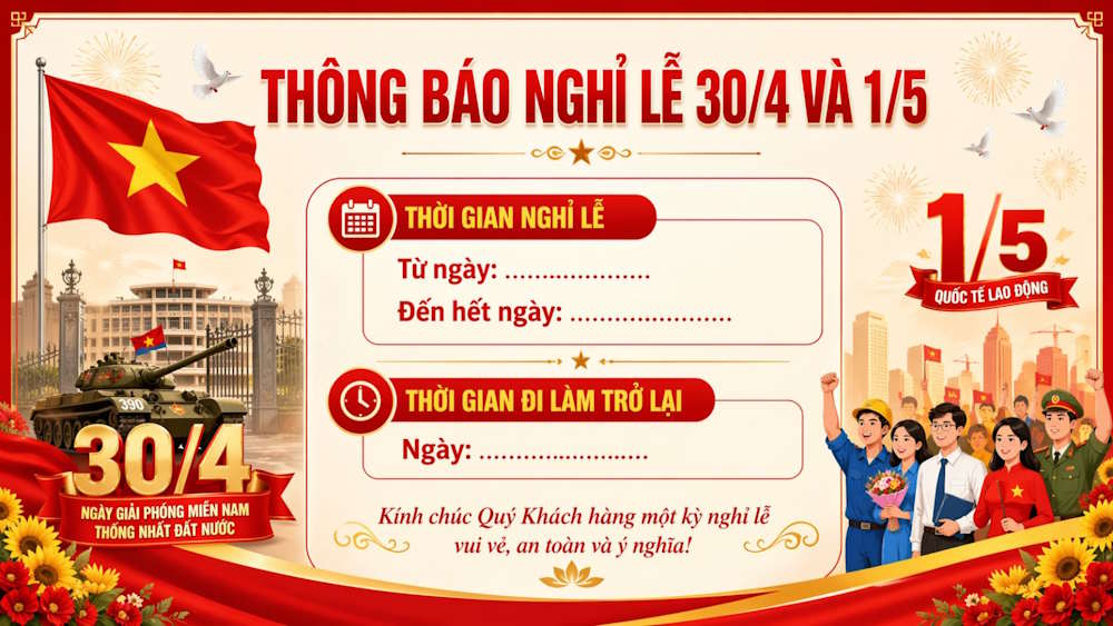 Prompt banner thông báo nghỉ lễ 30/4 và 1/5 công ty