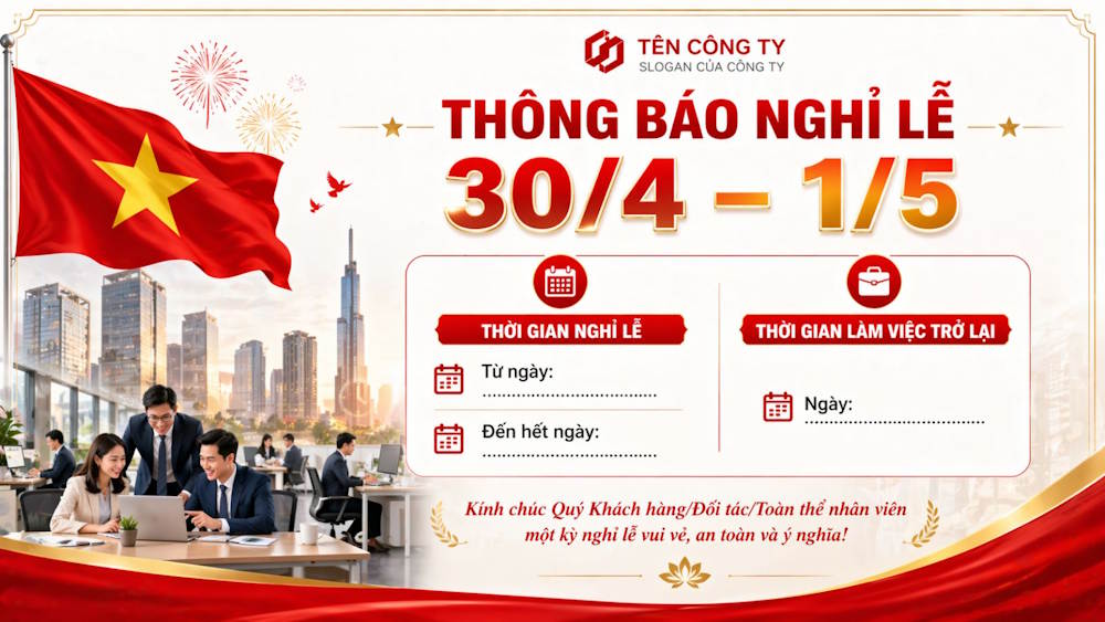 Banner thông báo nghỉ lễ 30/4 và 1/5 công ty