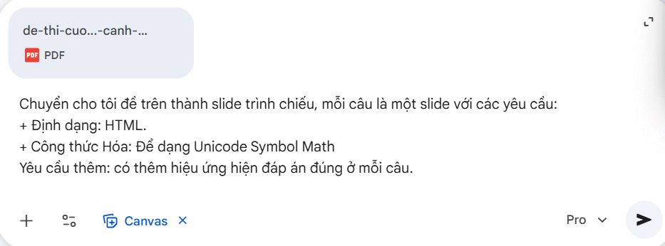 Prompt tại slide từ đề kiểm tra