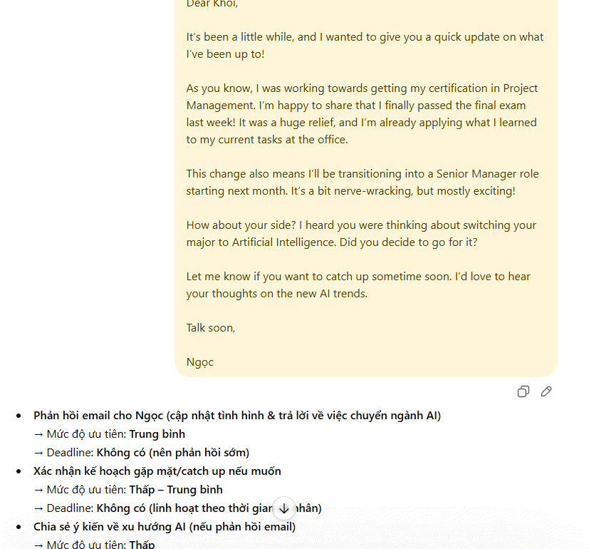 Prompt trích xuất hành động trong email