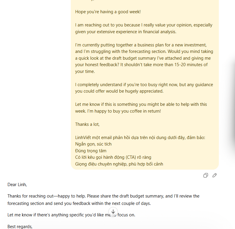 Prompt viết email phản hồi hoàn chỉnh