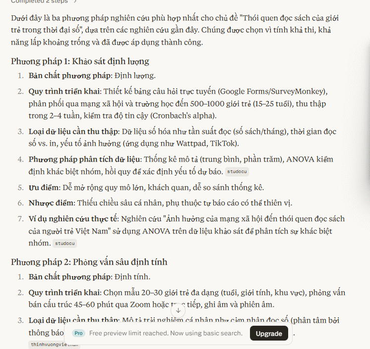 Prompt đề xuất phương pháp nghiên cứu Perplexity