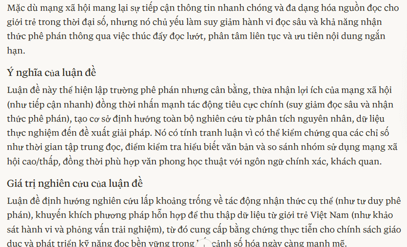 Prompt viết câu luận đề (Thesis Statement) Perplexity