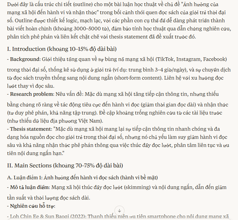 Prompt lập cấu trúc bài luận học thuật