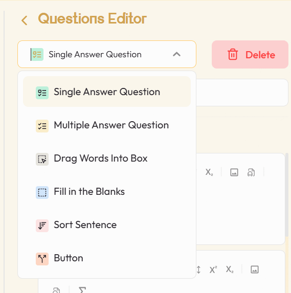 Lựa chọn loại câu hỏi đoạn video trên Kung Fu Quiz