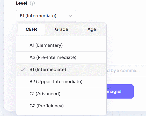 Chọn cấp độ câu hỏi
