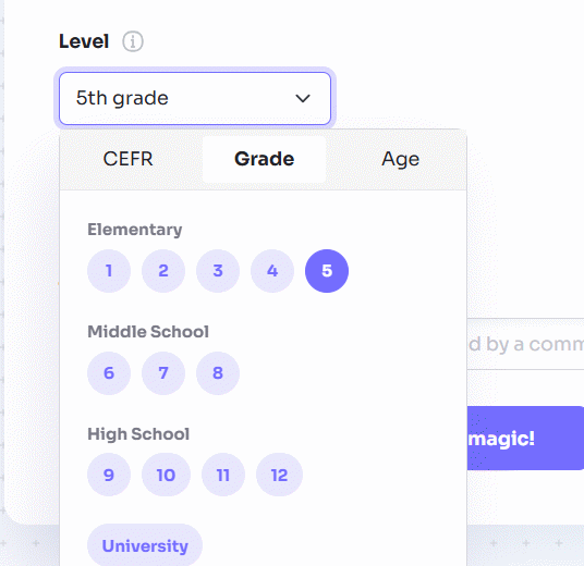 Chọn cấp độ câu hỏi