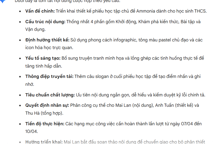 Câu lệnh tóm tắt cuộc họp trong 10 dòng