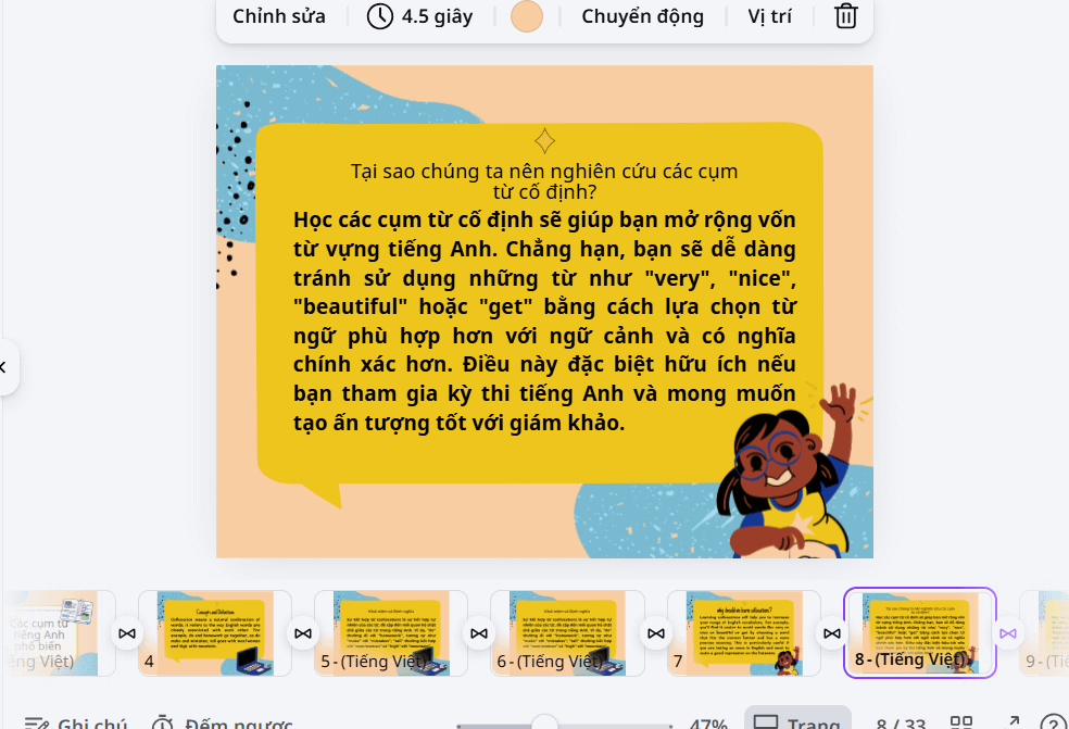 Trang slide dịch trên Canva AI 