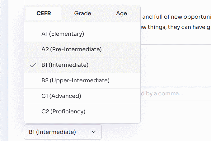 Chọn cấp độ cho hội thoại