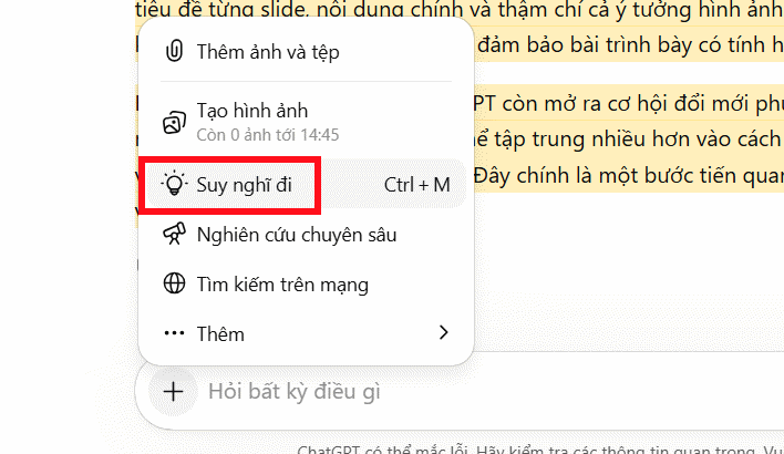 Chế độ Suy nghĩ sâu trên ChatGPT