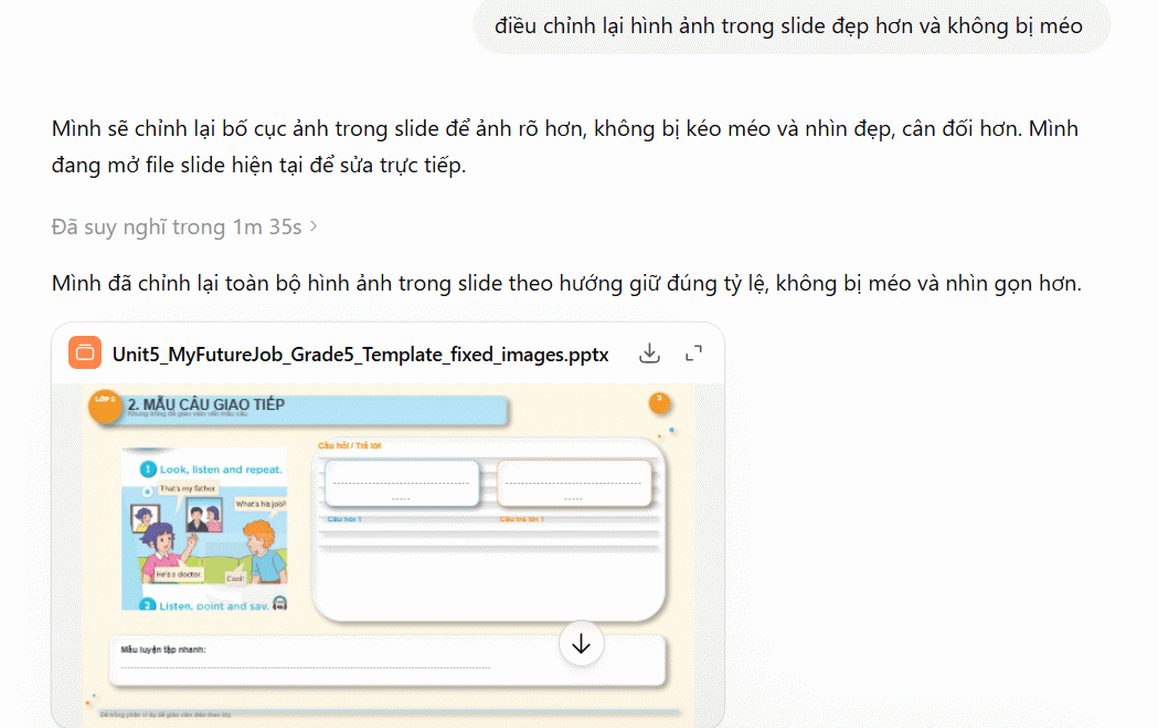 Chỉnh sửa lại slide thuyết trình tạo trên ChatGPT