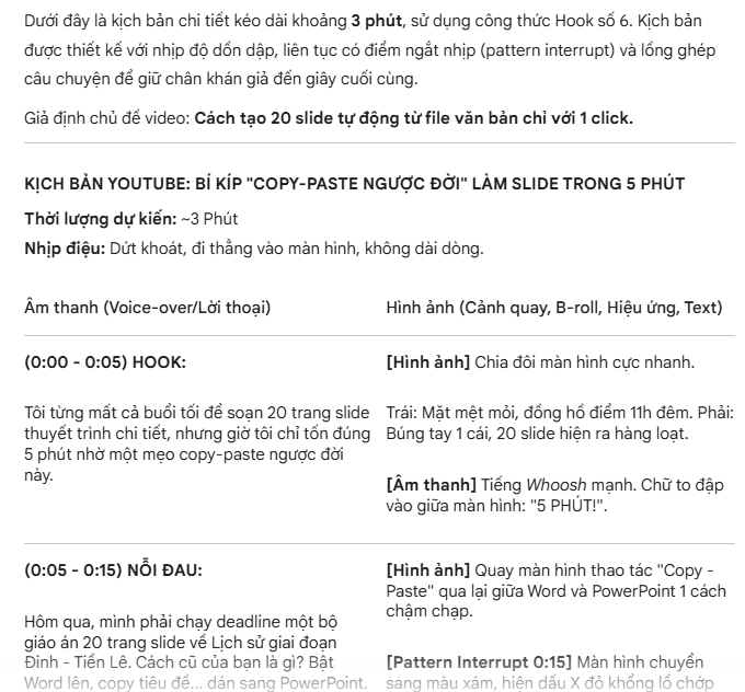 Prompt số 5: Kịch bản video giữ chân cao