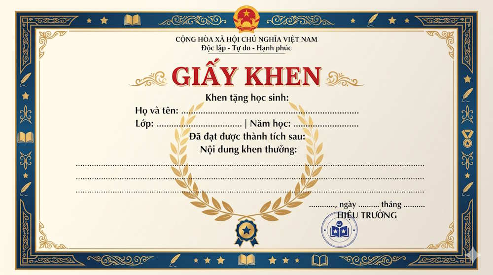 Câu lệnh số 1: Giấy khen phong cách trang trọng 