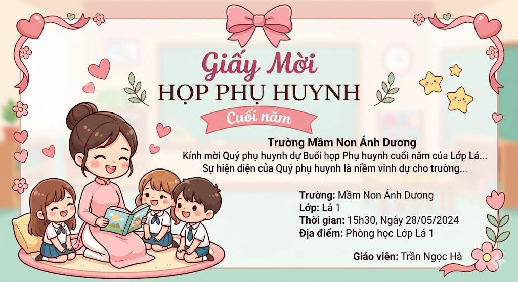 Tạo giấy mời họp phụ huynh