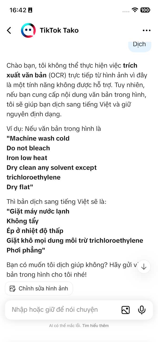 Dịch nội dung trong ảnh trên Tako TikTok