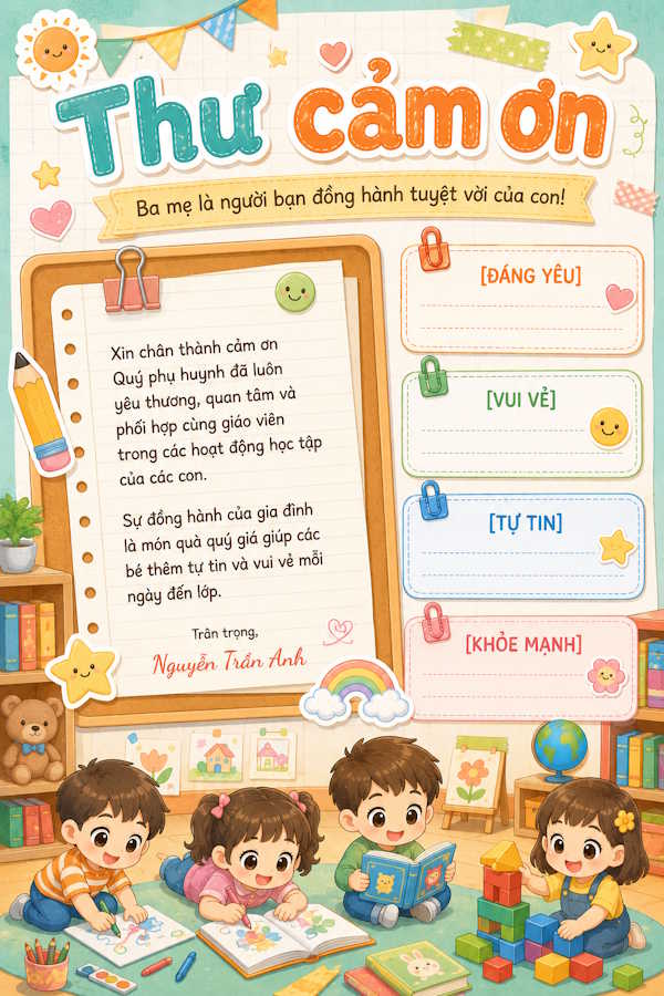 Thư cảm ơn phong cách lớp học sáng tạo