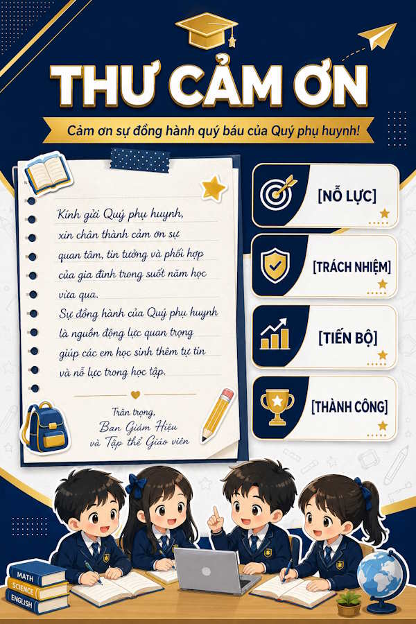 Thư cảm ơn phong cách học đường hiện đại